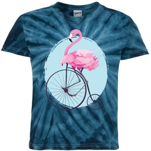 Pink Flamingo On Tall Bicycle Retro Kids Tie-Dye T-Shirt