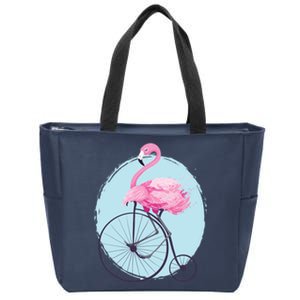 Pink Flamingo On Tall Bicycle Retro Zip Tote Bag