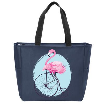 Pink Flamingo On Tall Bicycle Retro Zip Tote Bag