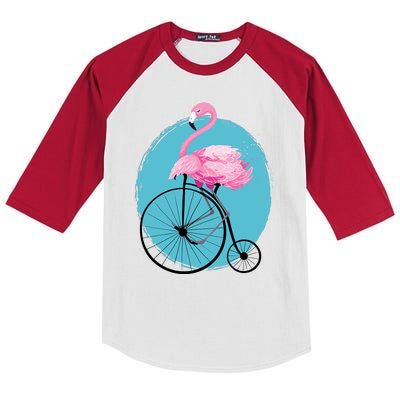 Pink Flamingo On Tall Bicycle Retro Kids Colorblock Raglan Jersey