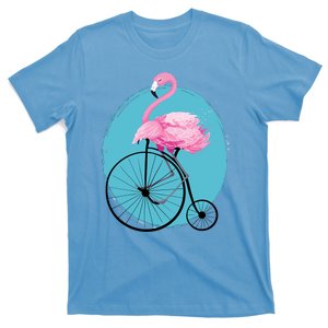 Pink Flamingo On Tall Bicycle Retro T-Shirt