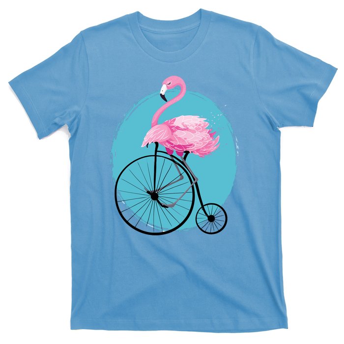 Pink Flamingo On Tall Bicycle Retro T-Shirt