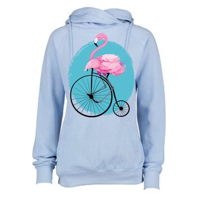 Pink Flamingo On Tall Bicycle Retro Womens Funnel Neck Pullover Hood