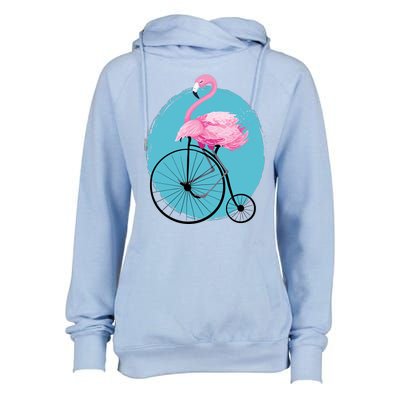 Pink Flamingo On Tall Bicycle Retro Womens Funnel Neck Pullover Hood