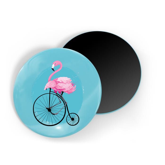 Pink Flamingo On Tall Bicycle Retro Magnet