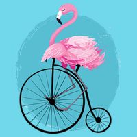 Pink Flamingo On Tall Bicycle Retro Magnet