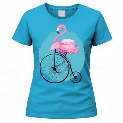 Pink Flamingo On Tall Bicycle Retro Women's T-Shirt