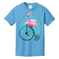 Pink Flamingo On Tall Bicycle Retro Kids T-Shirt