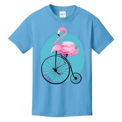 Pink Flamingo On Tall Bicycle Retro Kids T-Shirt