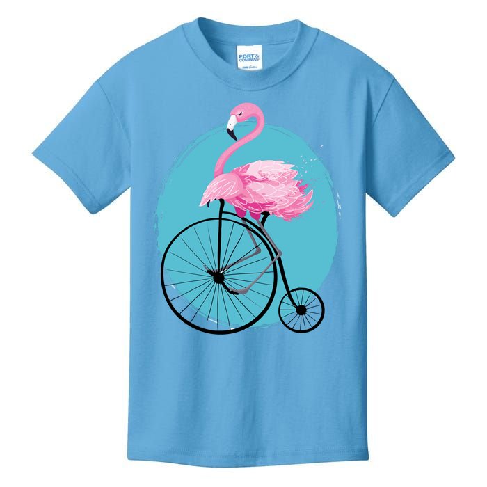 Pink Flamingo On Tall Bicycle Retro Kids T-Shirt