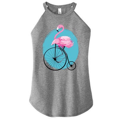 Pink Flamingo On Tall Bicycle Retro Women's Perfect Tri Rocker Tank