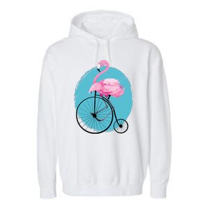 Pink Flamingo On Tall Bicycle Retro Garment-Dyed Fleece Hoodie