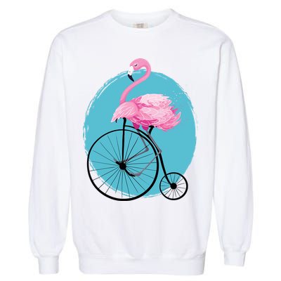 Pink Flamingo On Tall Bicycle Retro Garment-Dyed Sweatshirt