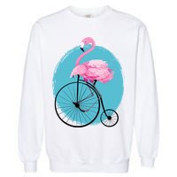 Pink Flamingo On Tall Bicycle Retro Garment-Dyed Sweatshirt