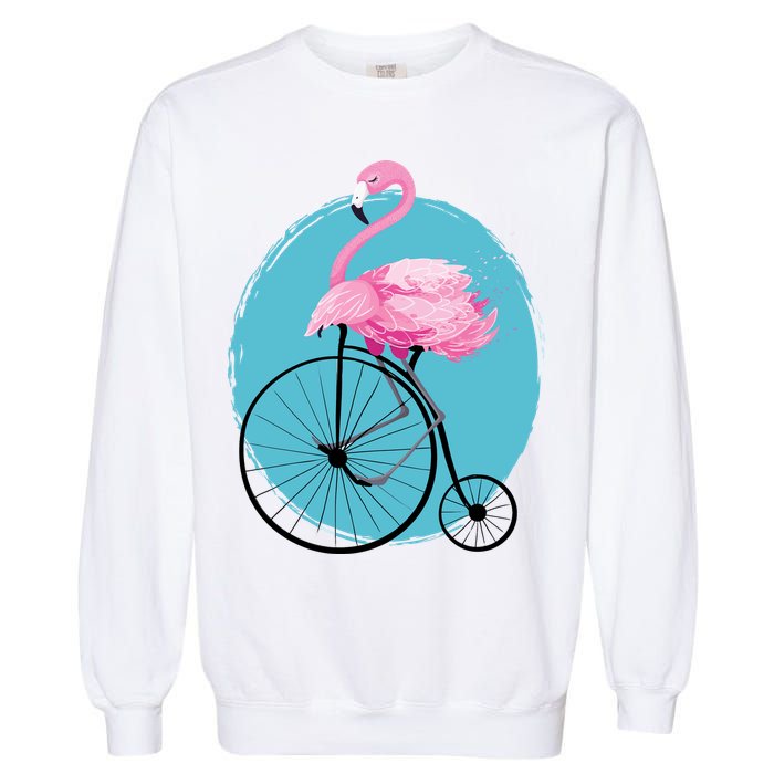 Pink Flamingo On Tall Bicycle Retro Garment-Dyed Sweatshirt