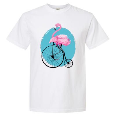 Pink Flamingo On Tall Bicycle Retro Garment-Dyed Heavyweight T-Shirt