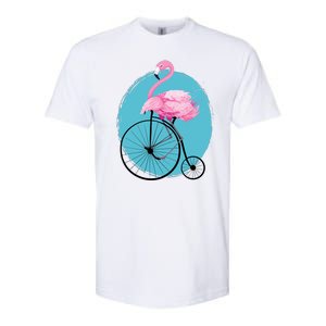 Pink Flamingo On Tall Bicycle Retro Softstyle® CVC T-Shirt