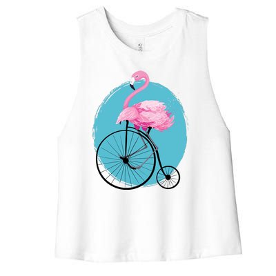 Pink Flamingo On Tall Bicycle Retro Women's Racerback Cropped Tank