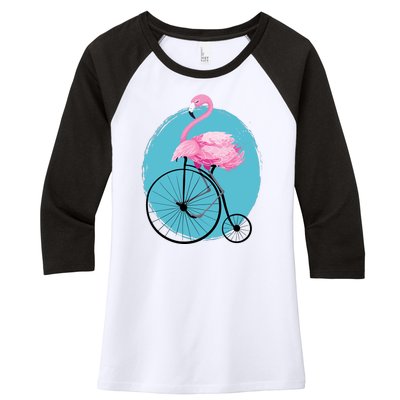 Pink Flamingo On Tall Bicycle Retro Women's Tri-Blend 3/4-Sleeve Raglan Shirt