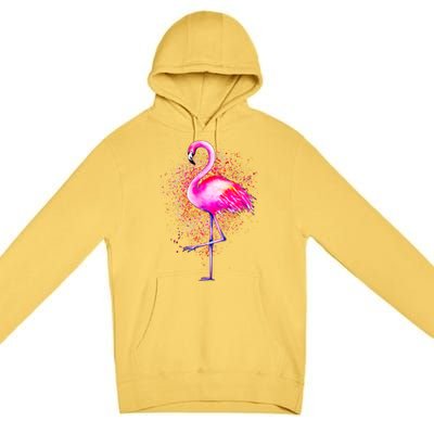 Pink Flamingo Paint Art Premium Pullover Hoodie