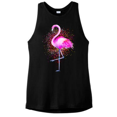 Pink Flamingo Paint Art Ladies PosiCharge Tri-Blend Wicking Tank