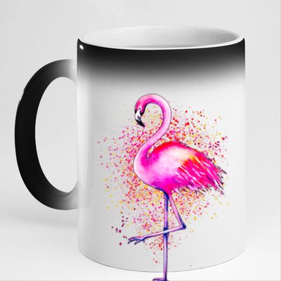 Pink Flamingo Paint Art 11oz Black Color Changing Mug