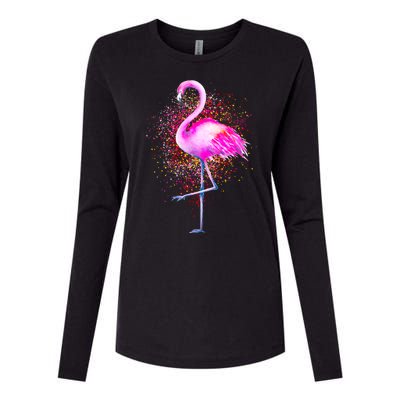 Pink Flamingo Paint Art Womens Cotton Relaxed Long Sleeve T-Shirt