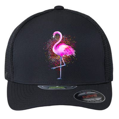 Pink Flamingo Paint Art Flexfit Unipanel Trucker Cap