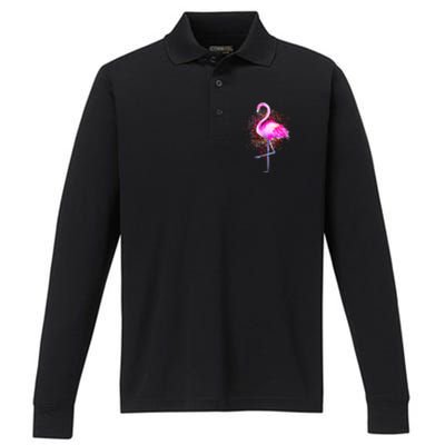 Pink Flamingo Paint Art Performance Long Sleeve Polo