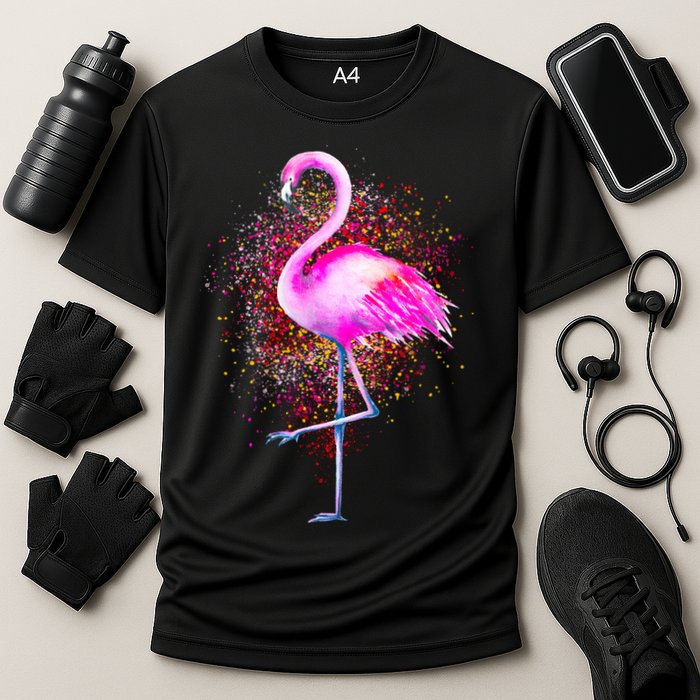 Pink Flamingo Paint Art Cooling Performance Crew T-Shirt