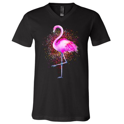 Pink Flamingo Paint Art V-Neck T-Shirt