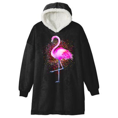 Pink Flamingo Paint Art Hooded Wearable Blanket