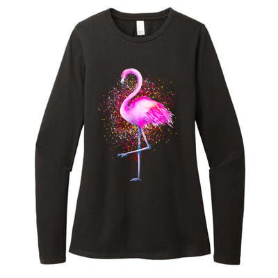 Pink Flamingo Paint Art Womens CVC Long Sleeve Shirt