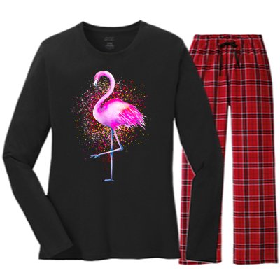 Pink Flamingo Paint Art Women's Long Sleeve Flannel Pajama Set 