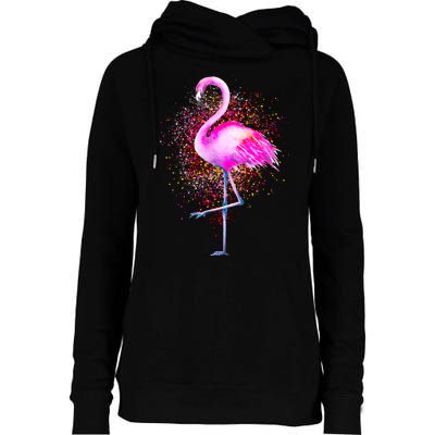 Pink Flamingo Paint Art Womens Funnel Neck Pullover Hood