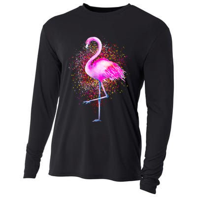 Pink Flamingo Paint Art Cooling Performance Long Sleeve Crew