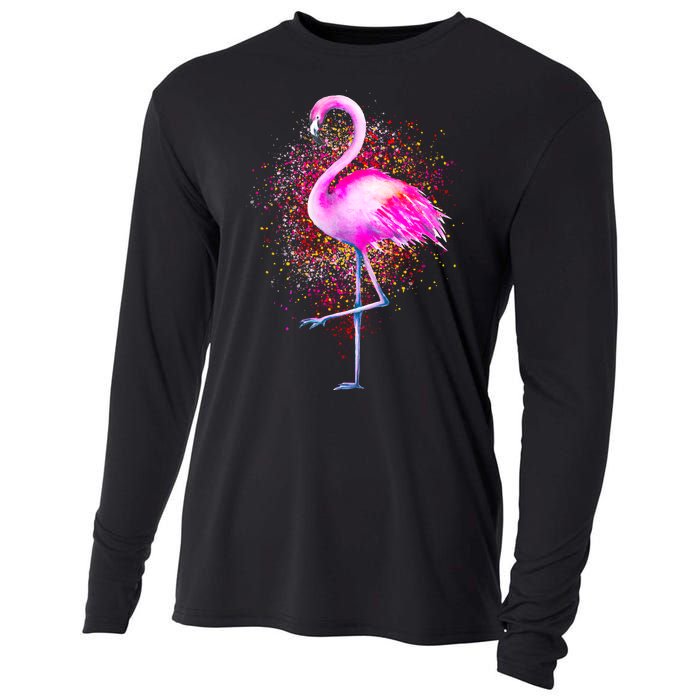 Pink Flamingo Paint Art Cooling Performance Long Sleeve Crew