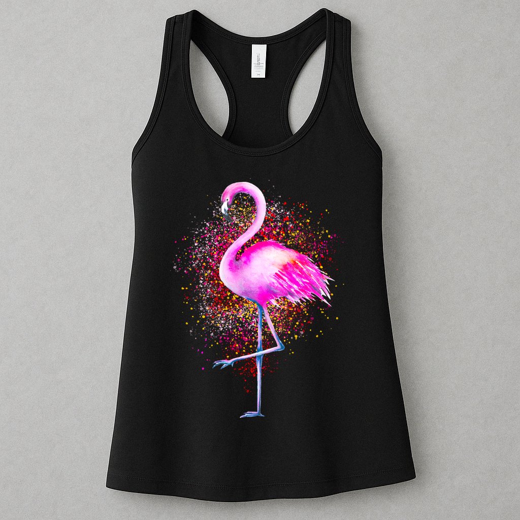 Pink Flamingo Paint Art Womens Tank Top