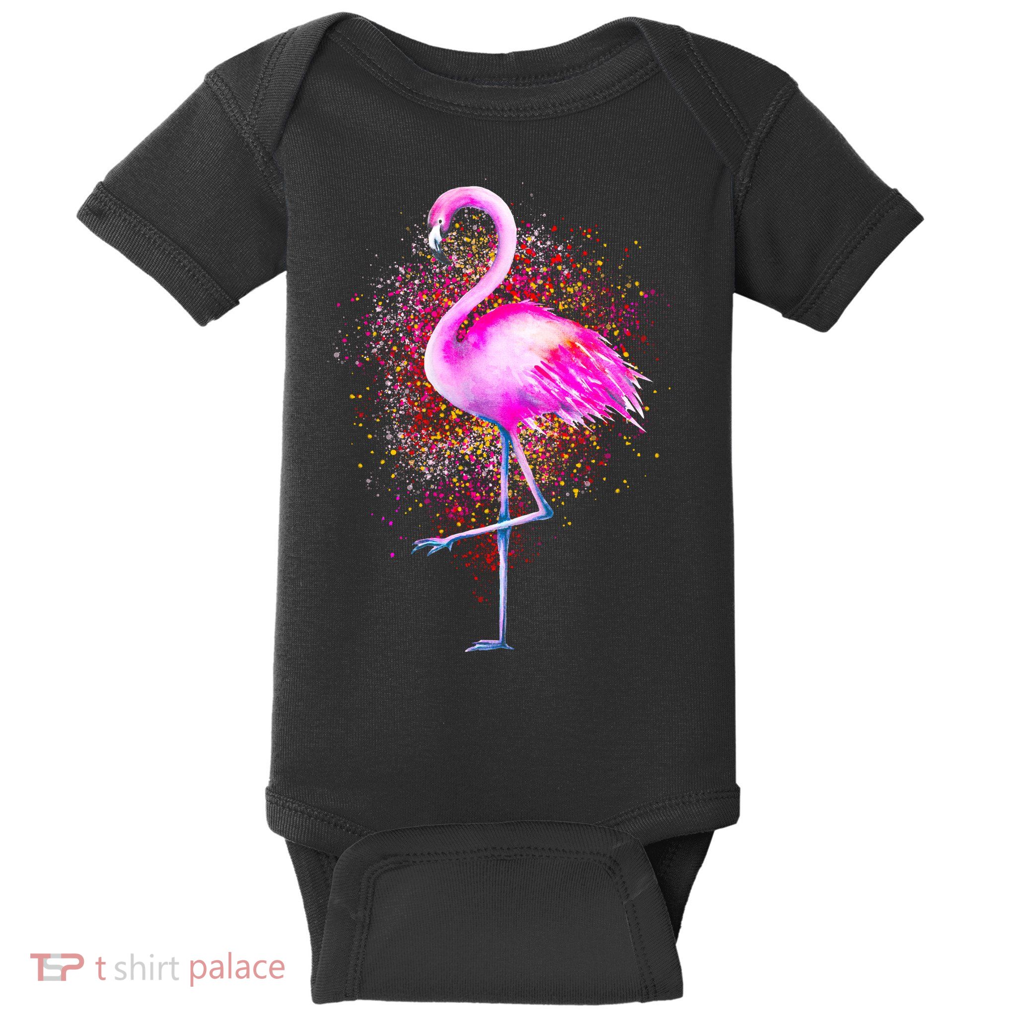 Pink Flamingo Paint Art Baby Bodysuit