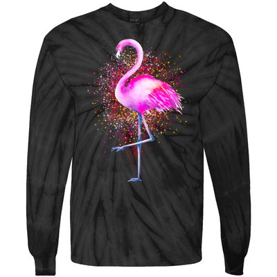 Pink Flamingo Paint Art Tie-Dye Long Sleeve Shirt