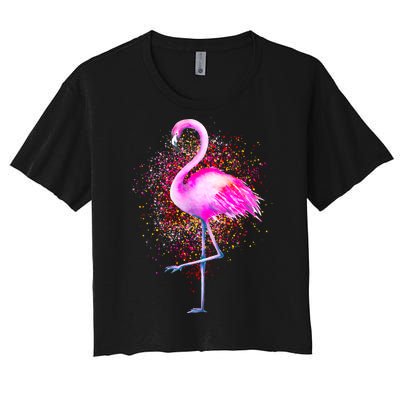 Pink Flamingo Paint Art Women's Crop Top Tee