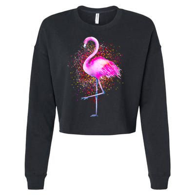 Pink Flamingo Paint Art Cropped Pullover Crew