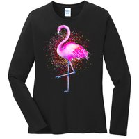 Pink Flamingo Paint Art Ladies Long Sleeve Shirt