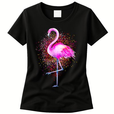 Pink Flamingo Paint Art Womens T-Shirt