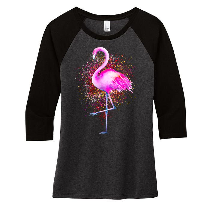 Pink Flamingo Paint Art Women's Tri-Blend 3/4-Sleeve Raglan Shirt