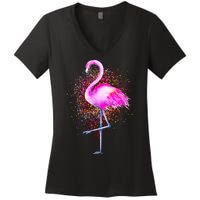 Pink Flamingo Paint Art Women's V-Neck T-Shirt