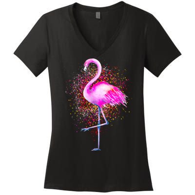 Pink Flamingo Paint Art Women's V-Neck T-Shirt