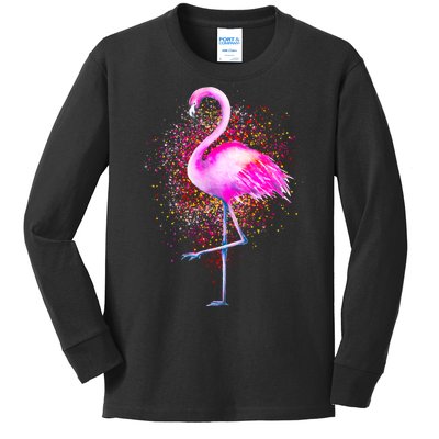 Pink Flamingo Paint Art Kids Long Sleeve Shirt