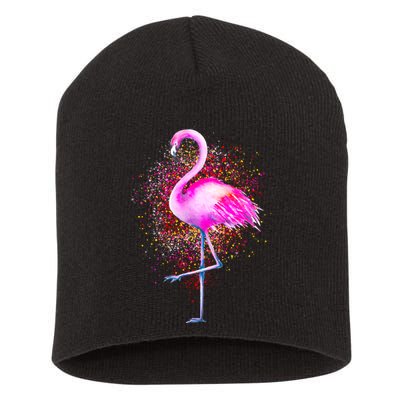 Pink Flamingo Paint Art Short Acrylic Beanie