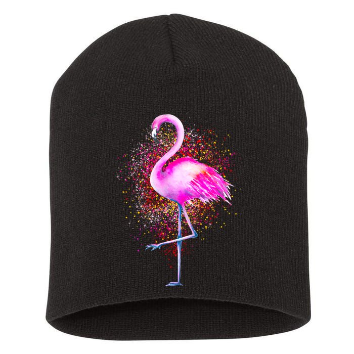 Pink Flamingo Paint Art Short Acrylic Beanie